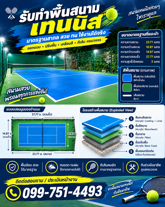 รับทำพื้นสนามเทนนิส-ซ่อมพื้นสนามเทนนิส-